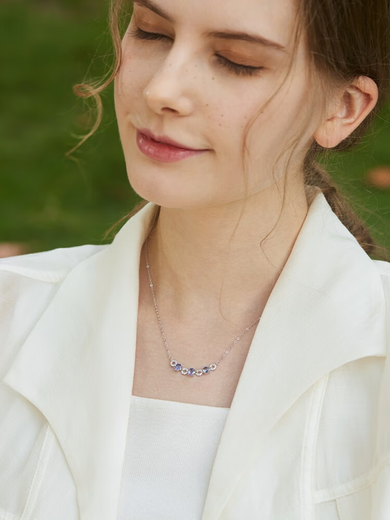 DYAI sterling silver natural tanzanite necklace women's light luxury clavicle chain niche design pendant gift for girlfriend Tanzanite necklace (tanzanite 0.3ct)