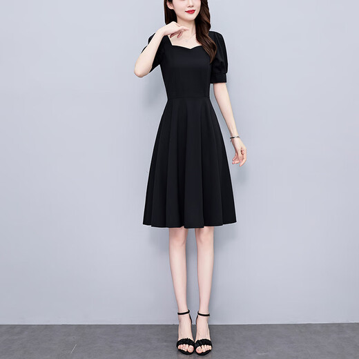 Pier Cardin Black Simple Nouvelle robe pour femmes 2025 Été Nouveau tempérament mère grande taille de taille en milieu de taille jupe tendance 7170 court M