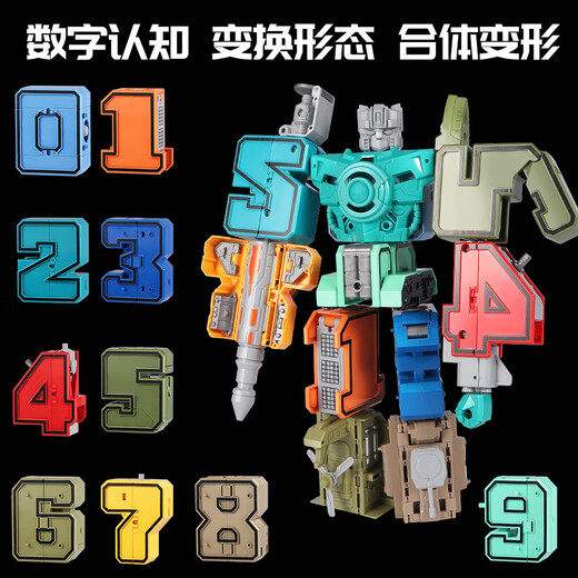 
New digital Transformers children's educational assembled robot toys, boys and girls, car robots, large combination number 0-9 [Combined small robot] gift box