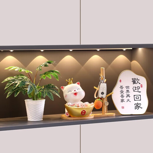 Yunya Lucky Cat Wohnzimmer Eingangsaufbewahrungsschlüssel und wohlhabende Ornamente für Hauseinrichtungsdekorationen bewegte Geschenke Yuanbao Rettung Katze + Holzrahmen + Fotorahmen + Ballon Katze 2 Katzen