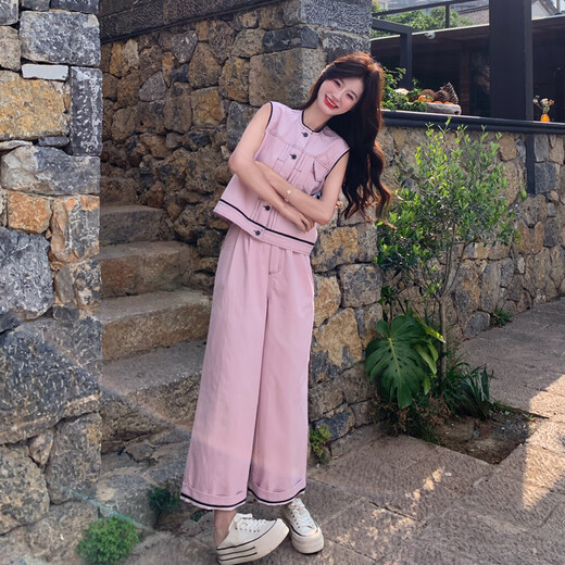 La Chapelle Corée du design de mode de style touchant des vêtements de travail pour les femmes 2025 Summer New Style One Set complet de pantalons larges de pantalons larges en deux pièces de White L 120-130Jin [Jin est égal à 0,5 kg]