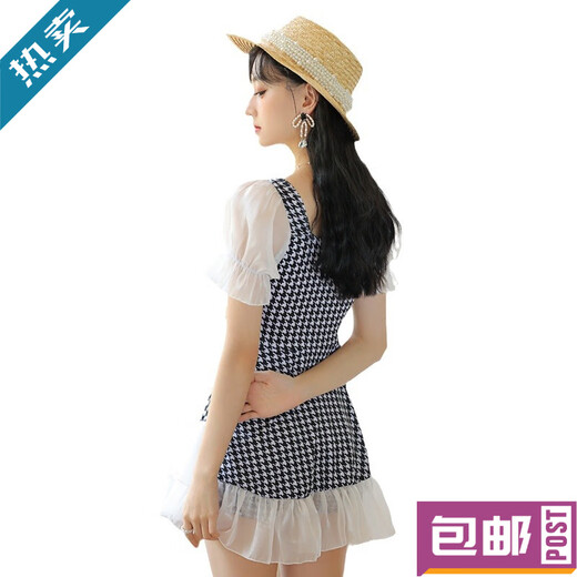 ZUQT网红新款连体裙式泳衣女夏保守小清新泡温泉游泳衣遮肚显瘦游泳装 9738-绿色 S