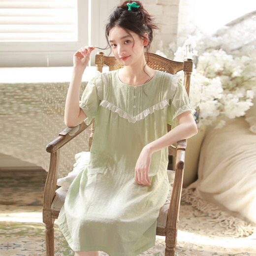 Yalu-Nachthemd für Damen, Sommer, Prinzessinnen-Stil, kurzärmelig, 2025, Sommer, neuer Pyjama, Gaze aus reiner Baumwolle, süße, mädchenhafte Baumwolle, Heimkleidung, 3893, Lila, XL (empfohlen 125–140 Jin Jin entspricht etwa 0,5 kg)