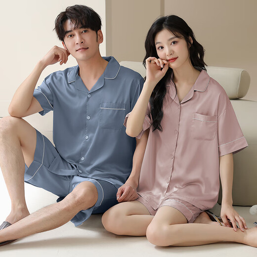 
Catman MIIOW summer ice and snow silk cool couple pajamas thin simple cardigan shorts ice silk casual home clothing set 16803 women [simple style] 2XL [suitable weight: 140-160Jin [Jin equals 0.5 kg]] women