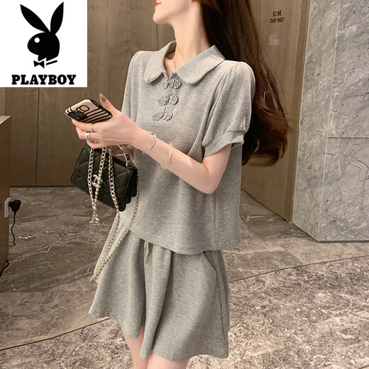 
Playboy (PLAYBOY) casual fashion suit for women in summer 2025 new internet celebrity small age-reducing shorts shorts sportswear two-piece set gray [two-piece set]-flagship model M [recommended 100 Jin [Jin equals 0.5 kg]]