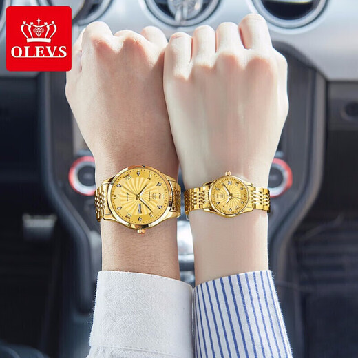 
OLEVS Swiss certified couple watches A pair of fully automatic mechanical watches waterproof and luminous trends Top 10 famous watches for men and women. Upgraded version 6630 couples full gold free engraving