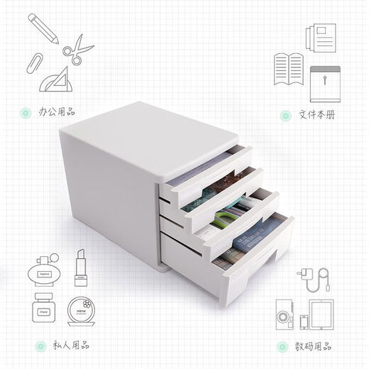 
Deli desktop file cabinet drawer type information classification and sorting box storage box storage cabinet plastic storage box cabinet 9794 black with lock-4 floors with index stickers