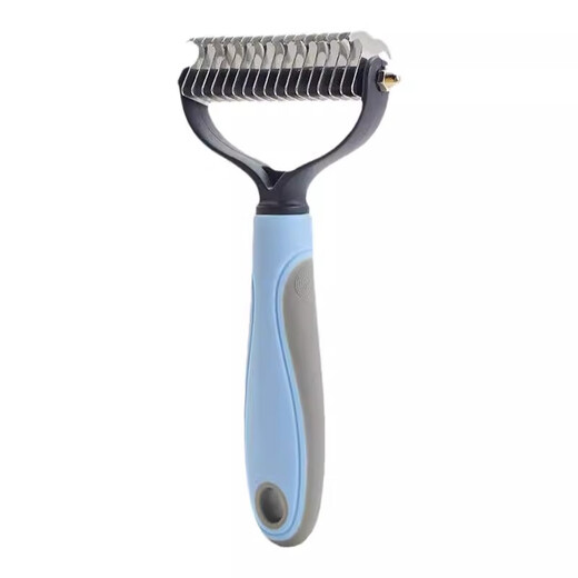 Kitten, meow, pet knot-opening comb, cat and dog hair thinner, de-floating hair shaving device, special comb and stick-shaving cat hair artifact, blue, double-sided knot opening, does not hurt the skin