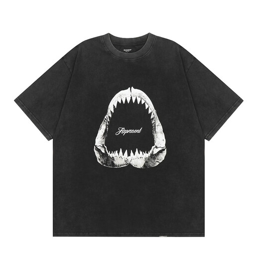 Lee Kids Real Shot Reprection Collection Eagle Shark motif de requin imprimé Round Cou Short Sleeve Beautiful Hip-Hop Men and Women 1048 Black S