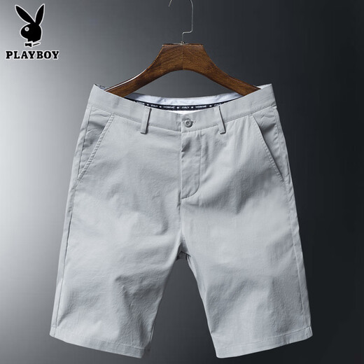 花花公子（PLAYBOY）弹力休闲短裤男夏季薄款外穿纯棉五分裤男士中裤青年西裤子男潮流 浅灰9909 高品质 29 (90-105斤左右