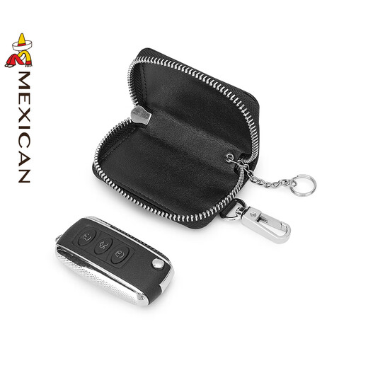 Bolsa de espantapájaros Bolsos de cuero genuino de cuero de cuero pequeño de los hombres Cupón de almacenamiento de cintura montada en la cinetilla de vaca Protección de la llave de la llave de cuero Negro-Modelo actualizado_ dos tipos de entrega aleatoria