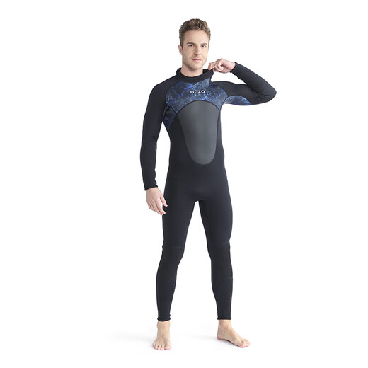 OUZO 3mm wetsuit thickened warm winter swimsuit snorkeling suit surfing suit men's long-sleeved long pants one-piece black BCM3002-B S