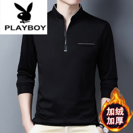 Playboy (PLAYBOY) pure cotton long-sleeved T-shirt men's casual thin T-shirt top summer spring autumn winter middle-aged men's stand-up collar bottoming long-sleeved 6625 dark blue thin section L 170 recommended 120-140 Jin Jin equals 0.5 kg
