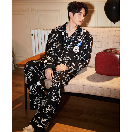 Gongdie Light and Soft Disney Mickey Couple Pajamas Women's Spring and Autumn Long Sleeve Unisex Home Clothes Set