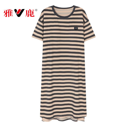雅鹿2025新款带胸垫睡裙女款夏季纯棉短袖薄款条纹睡衣家居服裙 无胸垫14107 M 160 建议体重80-100斤左右