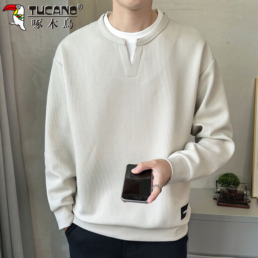 Woodpecker (TUCANO) sweatshirt men's autumn and winter loose round neck fake two-piece long-sleeved T-shirt men's bottoming shirt clothes jacket apricot XL