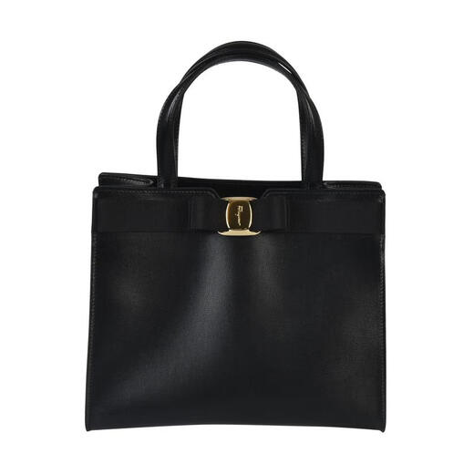 Salvatore Ferragamo Women's Calfskin Spliced Tote Bag Large Capacity Commuting Clutch Daily Casual Business All-match Accessories Black TU