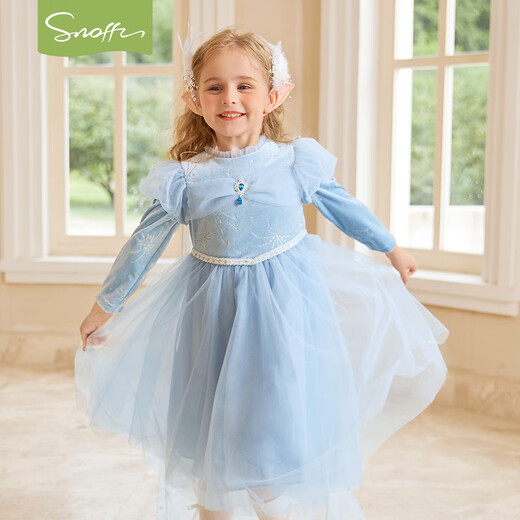 Snuffy Girls Elsa Princess Dress Autumn and Winter Baby Girl Birthday Dress Elsa Dress Warm and Includes Cloak Ice Blue 100