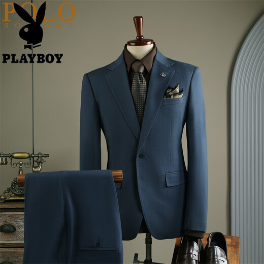 Playboy high-end suit suit for men, wedding and groom, formal fit, anti-wrinkle, no ironing, high-end business professional suit dress, 8031 black, L 113-123Jin Jin is equal to 0.5 kg