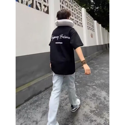 POUM美式高街短袖T恤男夏季新款宽松oversize上衣情侣五分半袖打底衫 YGWP-M691黑色 XL