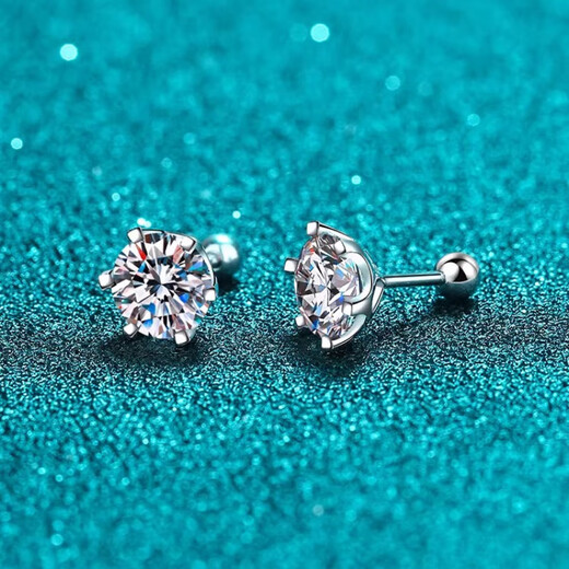 Nilan Fat Donglai same style pt950 platinum moissanite earrings 4MM short needle 18K gold moissanite PT950 six-claw screw 20 points single