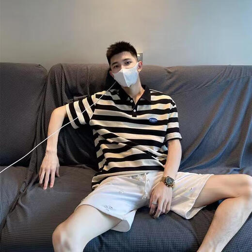 Mai Chaoshang Polo-Hemd gestreiftes Nischendesign Sinn für Hongkong-Stil Kurzärärmelte Männer Sommer vielseitig Mode T-Shirt Lose Top Yaoye Black Polo Shirt A897 M Vorschlag 90-100jin [Jin gleich 0,5 kg]