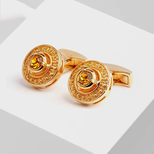 NOSSKISS水晶商务法式袖扣男士高档西装衬衫情人节礼物定制刻生日礼物送礼 银色黄钻礼盒装