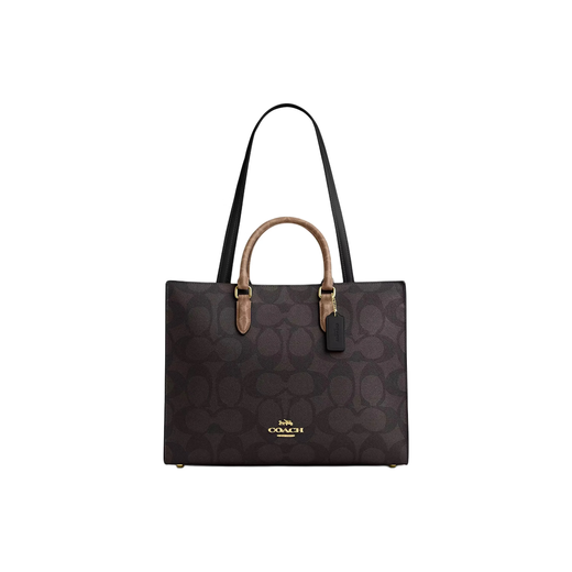 蔻驰（COACH）女包24年新款 Maggie 老花帆布 百搭托特包斜挎包 送女友节日送礼 黑色 CY677-IMXI8（大号） 尺码咨询客服