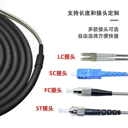 辉宏时代室外专用铠装TPU野战光缆单模多模2芯4芯8芯12芯FC/LC/SC金属航空头防水基站通信野外抢修光纤 室外2芯单模铠装野战光缆 1米（无接头）