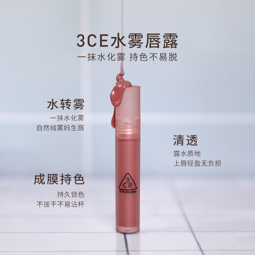 3CE Water Mist Lip Gloss Cinnamon Color LAYDOWN Oolong Milk Tea Lip Glaze Lipstick Lipstick Birthday Gift