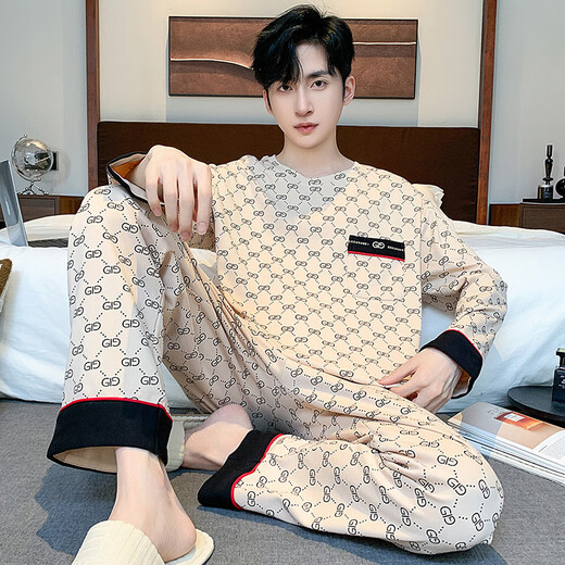 Yalu 2024 new spring and autumn pajamas for men's autumn and winter pure cotton long-sleeved teenagers can wear casual home clothing suit KJ9905 L