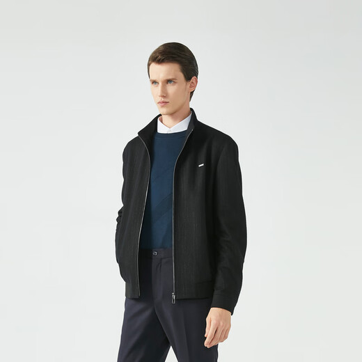 Rimula Men's Sheep Wool Jacket Men's Fashion Striped Stand Collar Autumn Thin Wool Jacket | BBWG3225 Black M