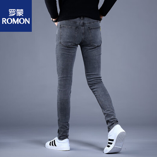 Jean gris haut de gamme Romon 2025 Été mince des pieds minces pantalon élastique pantalon polyvalent pantalon à la mode gris 1049 28 Circle de taille 2 pieds 1