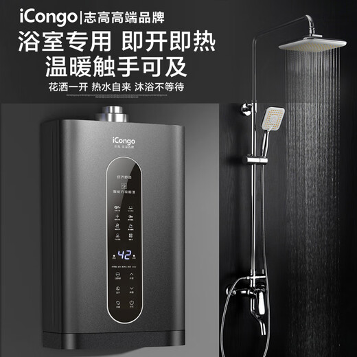 ICongo high-end brand, free door-to-door installation, gas water heater for household balanced thermostatic bathroom, 12L 12L starry sky gray, bathroom-specific, precise constant temperature + air leakage protection, liquefied gas (20Y)