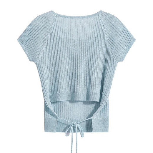 Ninggu Wei Korean style new summer ice silk strap short-sleeved sweater for women pure lust hot girl right shoulder design top apricot sweater one size