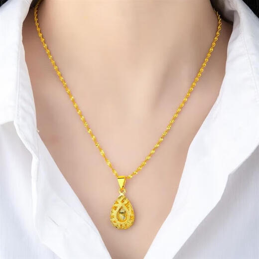 Laohuangxiang Leaf Sand Gold Necklace for Women Sand Gold Plated Long-lasting Sexy Clavicle Chain Transfer Peach Heart Pendant Water Drop_Pendant + Water Wave Chain