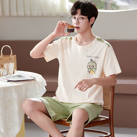 Yalu Pyjamas Men's Summer Thin Shorts Shorts à manches courtes purs Coton coréen mignon Cartoon étudiant lycée Étudiant Home Vêtements Q Men de manches courtes 1396 Xiaobai XL Code standard 118-138Jin [Jin est égal à 0,5 kg]