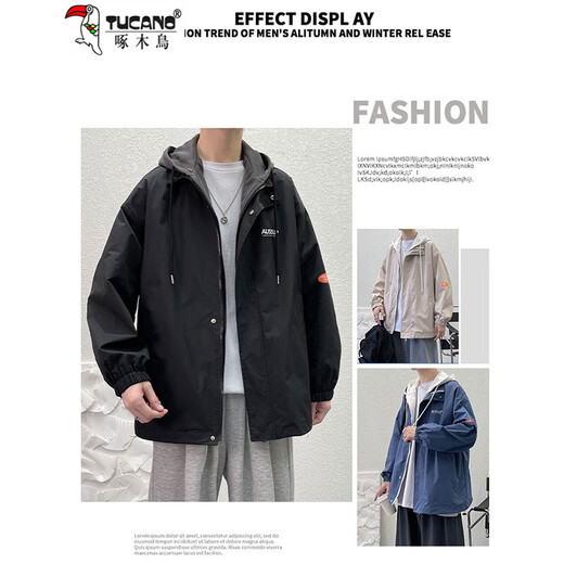 Woodpecker (TUCANO) jacket men's spring and autumn men's fake two-piece hooded assault jacket student couple loose cotton clothes men 302-black spring and autumn style L 100-120Jin Jin equals 0.5 kg
