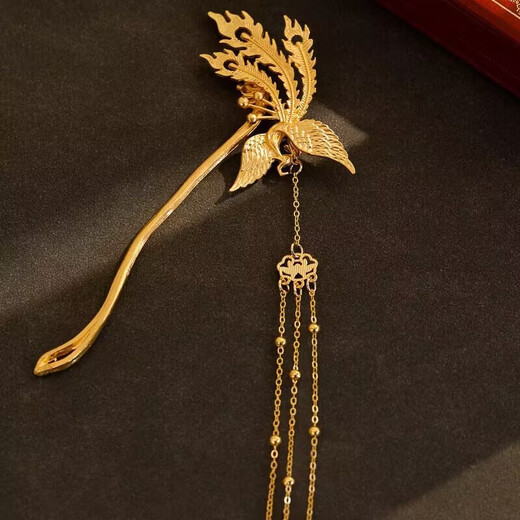 Lingchuan bridal headdress, ancient style golden phoenix hairpin hairpin, new Chinese style national style high-end golden phoenix hairpin hairpin set, tassel hairpin + phoenix hairpin pair