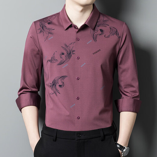 GY goldlion Spring and Autumn New Product Striped Long Sleeve Men's Lapel Shirt Middle-aged and Young Business Casual Dad Base Lining 6623 Red L 170/110