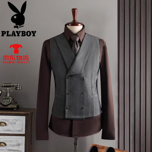 Playboy 2025 Sommer Double Breasted Anzug Set Herren High-End British Stripe Business Anzug dreiteilige Hochzeitskleid dunkelgrau