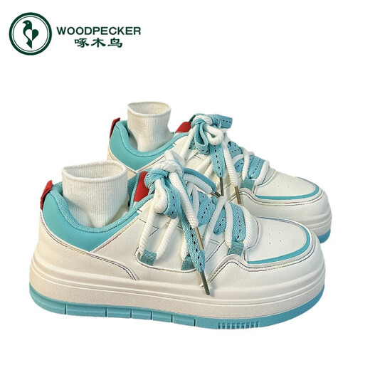 啄木鸟百搭松糕小白鞋女春夏季小众厚底板鞋2025新款增高休闲运动鞋 米白色 35