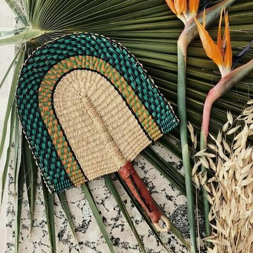 CLCEYRoomology Africa imported Ghana hand-woven straw woven fan ins color decorative fan bgf-12132