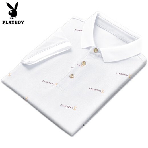 花花公子（PLAYBOY）2025新款夏季翻领男士短袖t恤休闲潮牌POLO衫男装带领子半袖冰丝 白色 QY679 M