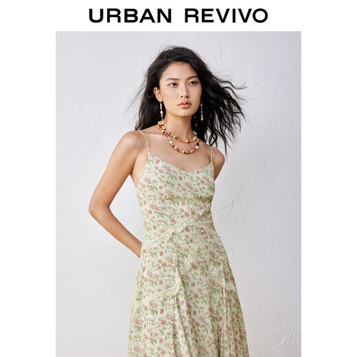 
UR [Zhong Chuxi co-branded model] 2025 autumn new women's vacation style floral dress UYL750113 beige print M