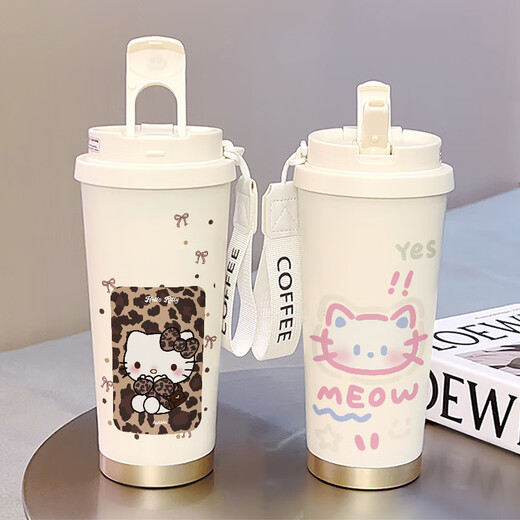 膳魔师（THERMOS）凯蒂猫可爱咖啡杯学生保温杯大容量316陶瓷不锈钢水杯新款女 不锈钢内胆-FA691线条小狗+挂绳