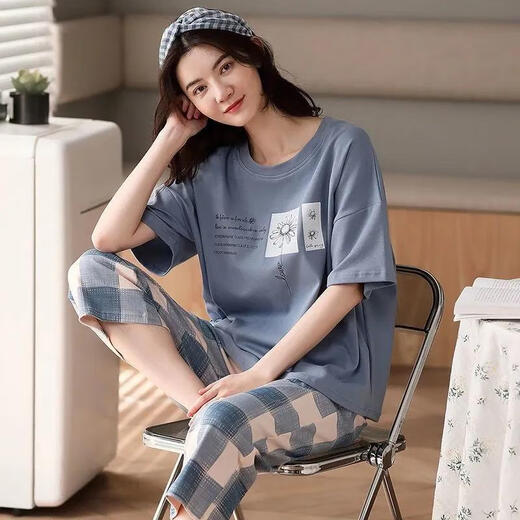 Hengyuanxiang 2025 Pyjamas für Frauen, sommerliche kurze Baumwoll-Kurzärmel-Hose, kann außerhalb von Frauen mit Kleidung getragen werden.