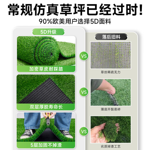 Linya high-end artificial lawn outdoor fake turf green carpet plastic mat outdoor landscaping balcony courtyard court 2cm-5D upgraded extra dense spring grass-black back 1 meter wide X 4 meters long