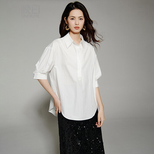 Spätes weißes neues Produkt, 100 % Baumwolle, Damen-Shirt, locker, groß, künstlerischer Stil, High-End-Temperament-Top, weiß, M