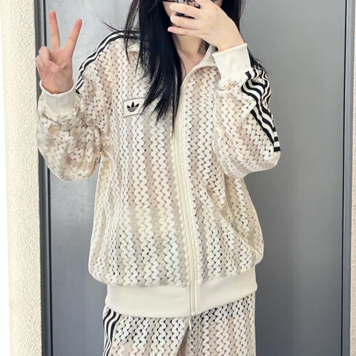 阿迪达斯 （adidas）三叶草女子运动休闲复古镂空针织短袖外套长裤KC0749KC0770 白色外套KC0749 （） XXS